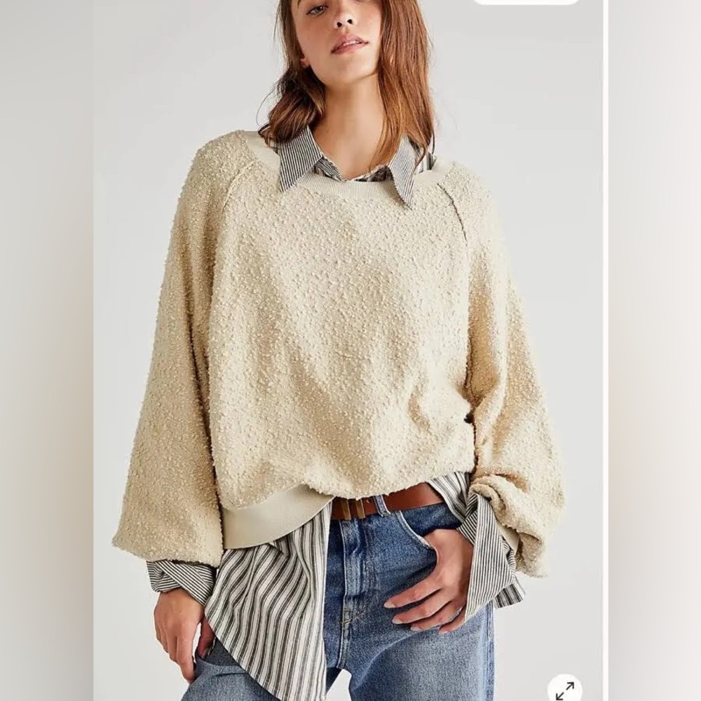 Free People Found My Friend Oversized Pullover Sweater Cream XS